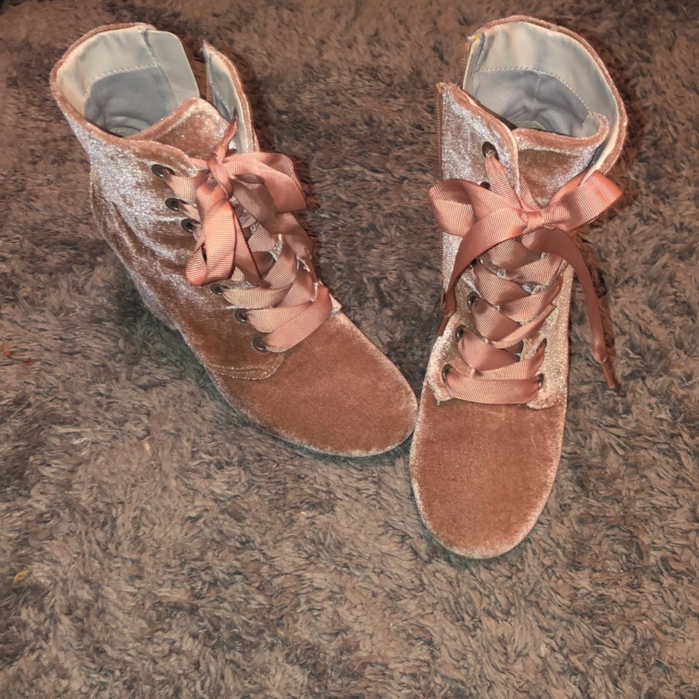 Pink velvet booties